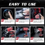 Φορητό Κομπρεσέρ - Τρόμπα Αέρος 12V Μπαταρίας 150psi Carsun με Ψηφιακή Οθόνη & Φακό LED Αυτοκίνητου - Μηχανής - Μπάλες Κόκκινη