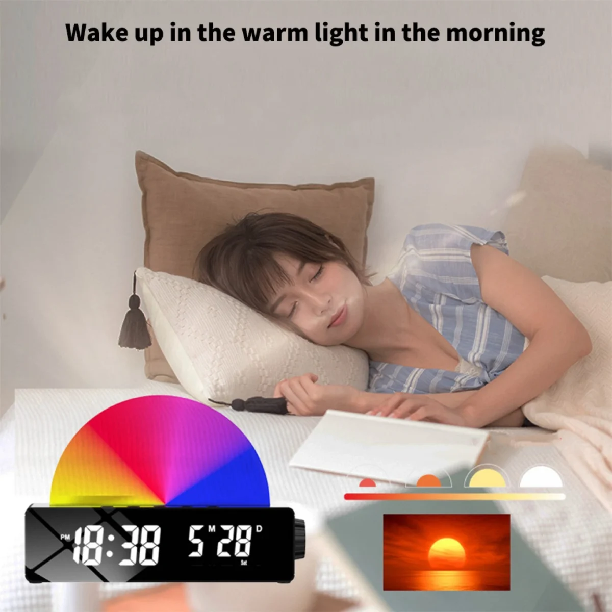 Ψηφιακό Ρολόι HD LED Επιτραπέζιο με Ξυπνητήρι Προσομοιωτής Ανατολής και Δύσης του Ηλίου με USB Θύρα Φόρτισης