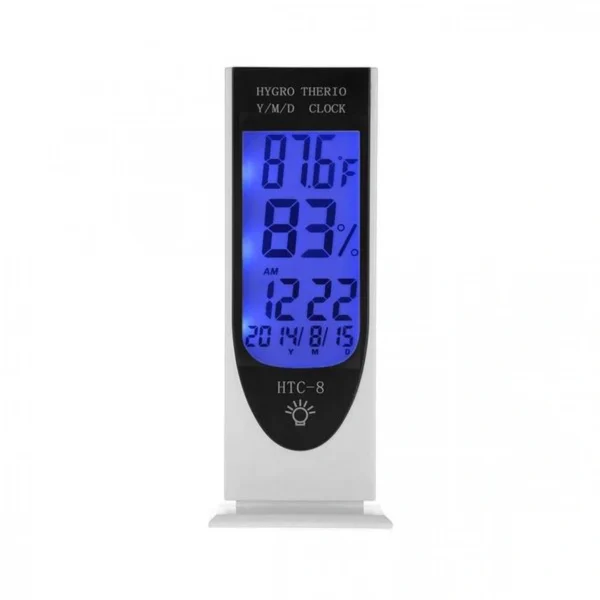 HTC-8 LCD Ψηφιακό LED Θερμόμετρο Υγρόμετρο Υγρόμετρο Οπίσθιου Φωτισμού, με Ξυπνητήρι/Ημερομηνία/Ρολόι/Ημερολόγιο