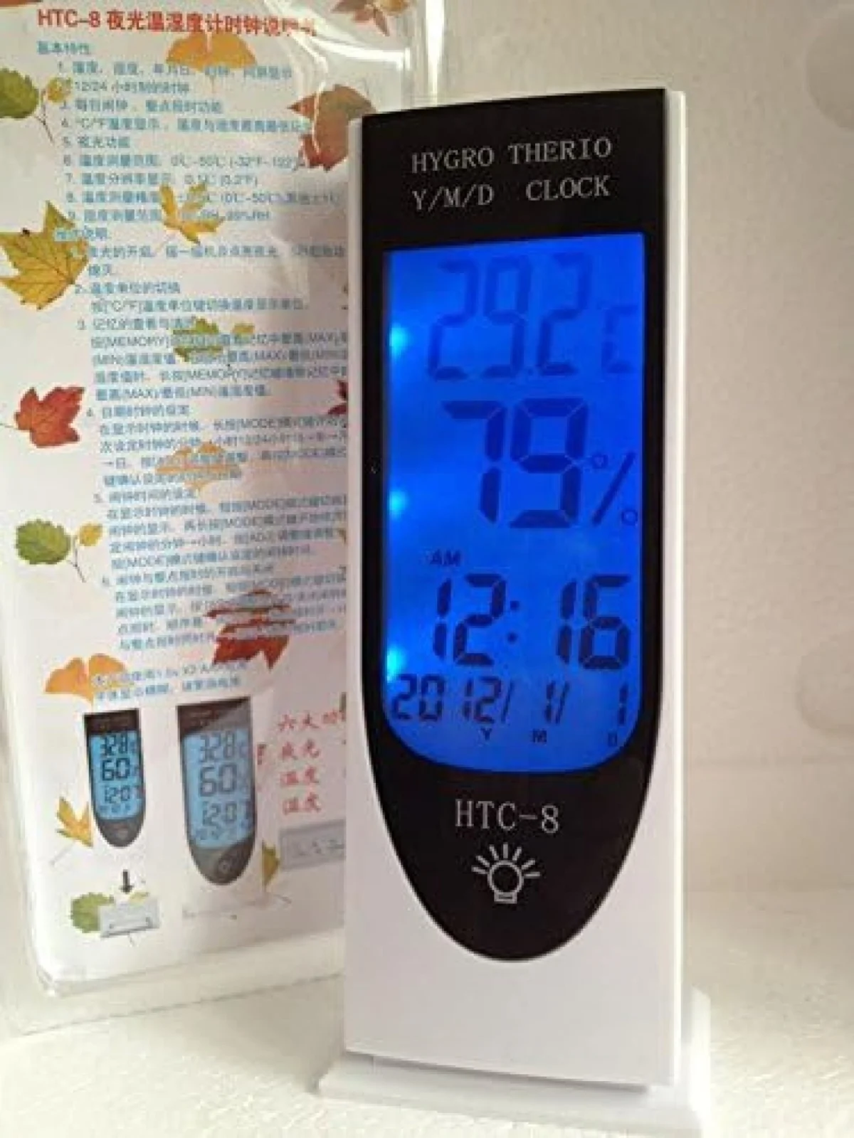 HTC-8 LCD Ψηφιακό LED Θερμόμετρο Υγρόμετρο Υγρόμετρο Οπίσθιου Φωτισμού, με Ξυπνητήρι/Ημερομηνία/Ρολόι/Ημερολόγιο