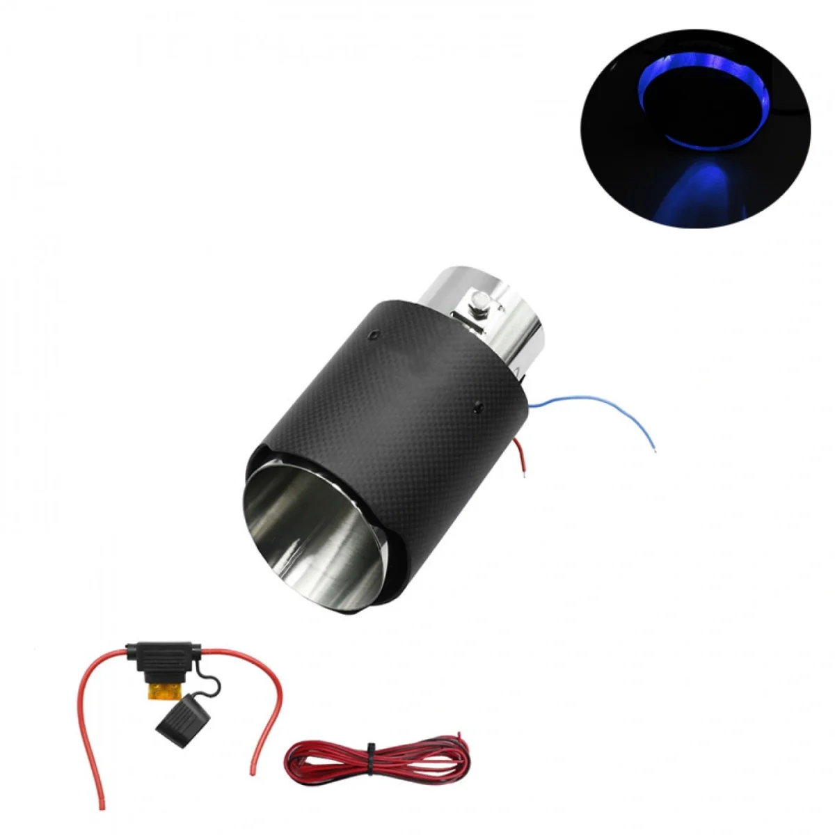 Universal LED Φωτιζόμενο Διακοσμητικό Τελικό - Μπούκα Εξάτμισης Αυτοκινήτου από Ατσάλι 60 - 63mm Μαύρο