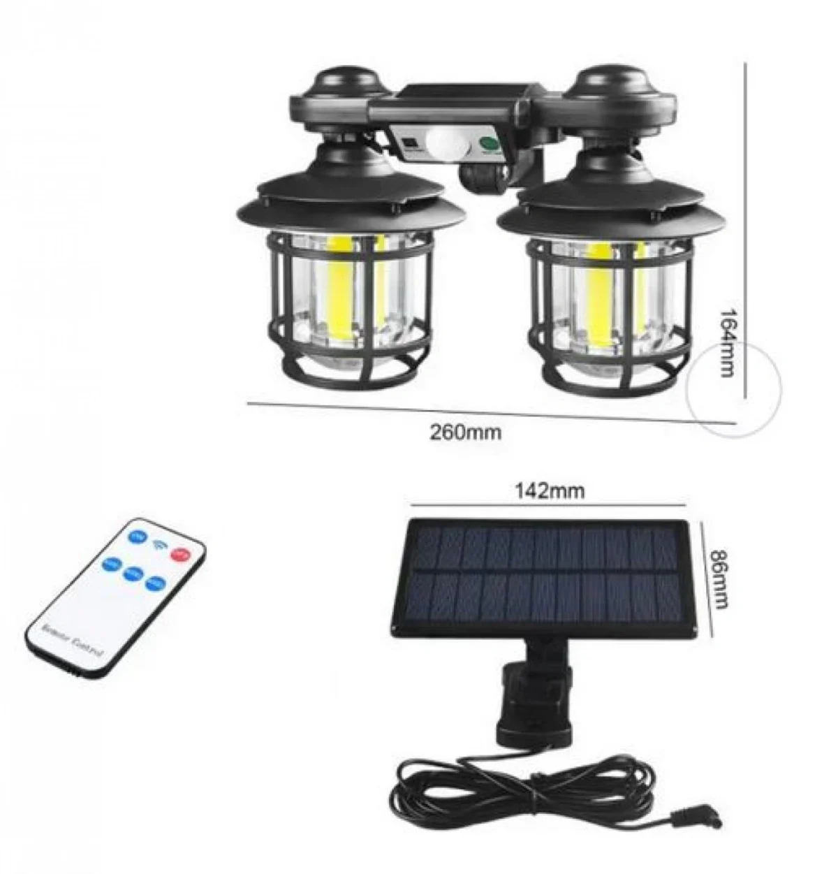 Αδιάβροχο Διπλό Ρετρό Καρφωτό Ηλιακό Φωτιστικό με Ανιχνευτή Κίνησης JD-2217 – ΟΕΜ