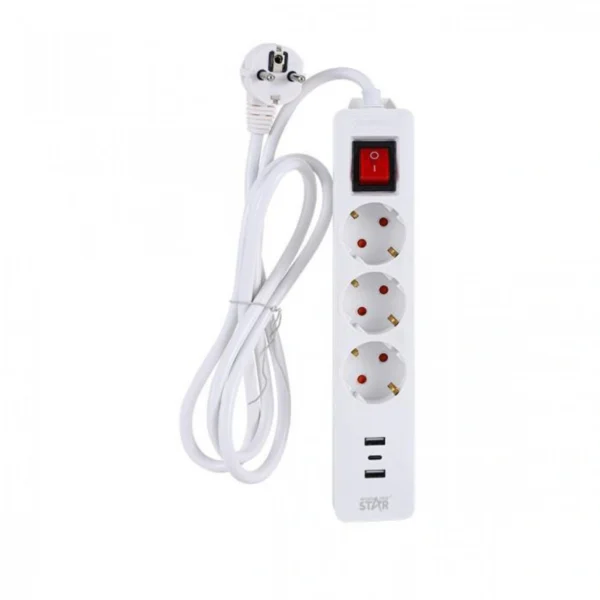 Πολύπριζο Ασφαλείας 3 Θέσεων με 2 Θύρες USB και Θύρα TYPE C 26.5X5cm