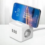 Πολύπριζο Ασφαλείας Κύβος 2 Θέσεων 2500W με 3 θύρες USB 10A, Βάση για Κινητό και Φωτάκι Αφής