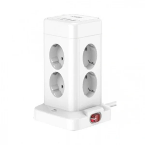 Πολύπριζο Ασφαλείας Κύβος 4 Θέσεων με 3 θύρες USB 10A και Κουμπί ON/OFF 16x11,2x8,6 cm