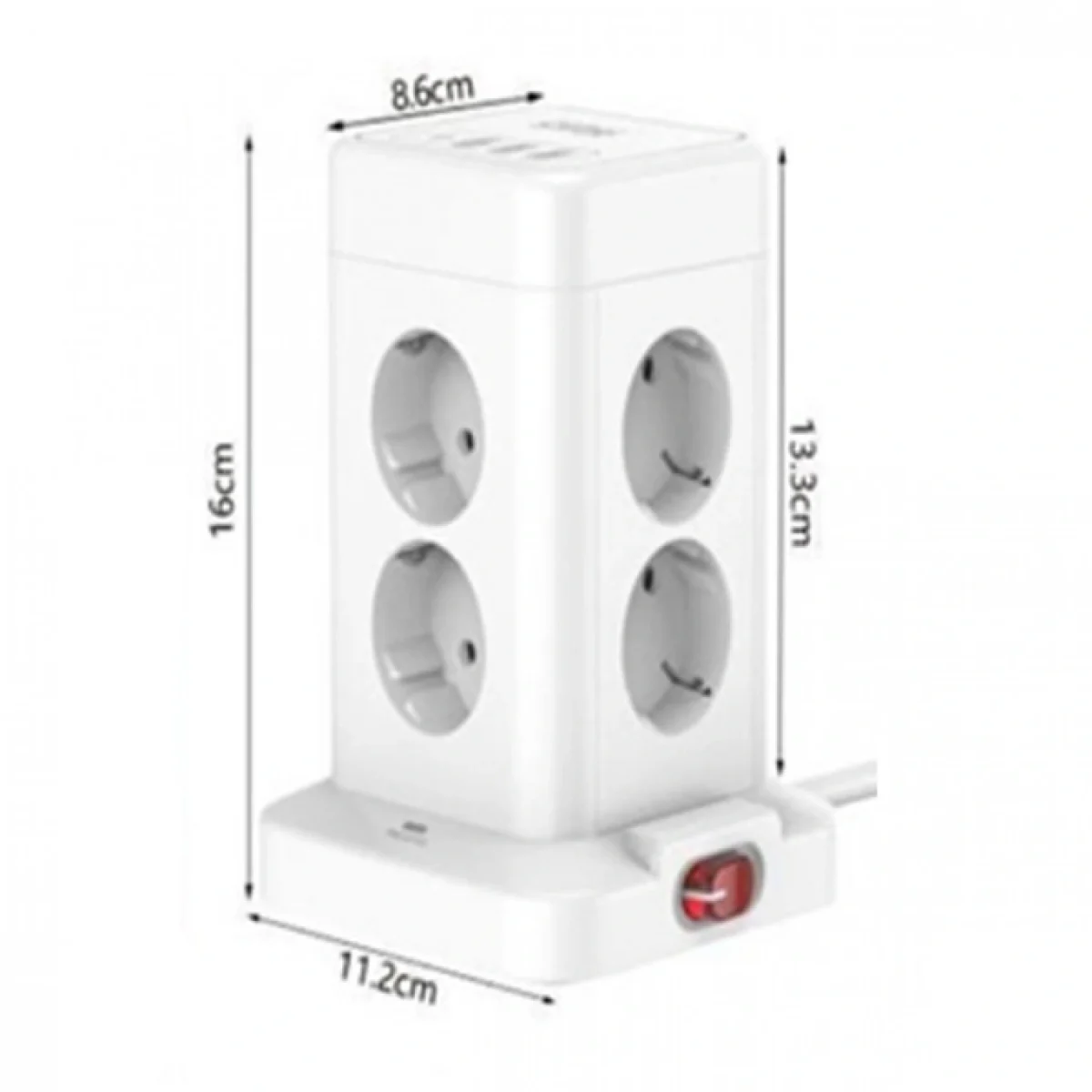 Πολύπριζο Ασφαλείας Κύβος 4 Θέσεων με 3 θύρες USB 10A και Κουμπί ON/OFF 16x11,2x8,6 cm