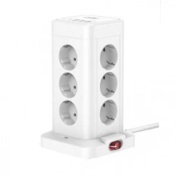 Πολύπριζο Ασφαλείας Κύβος 6 Θέσεων με 4 θύρες USB 10A και Κουμπί ON/OFF 17.6x11,2x8,6 cm
