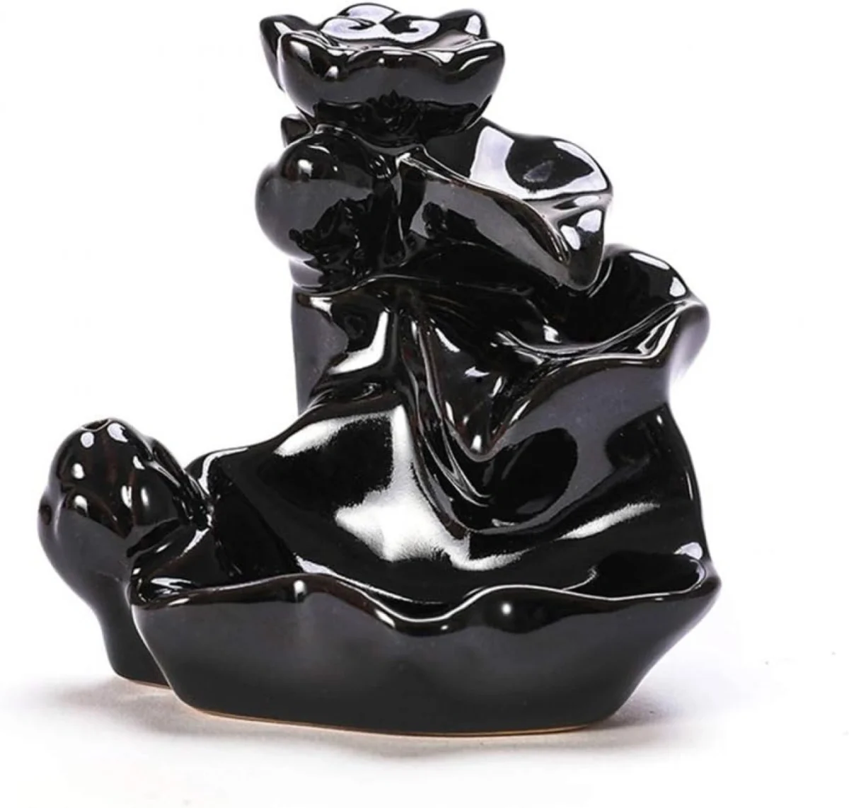 Πορσελάνινη Βάση Αντίστροφης Ροής για Αρωματικά Sticks– Backflow Incense Holder Μαύρο 8x8x8 cm