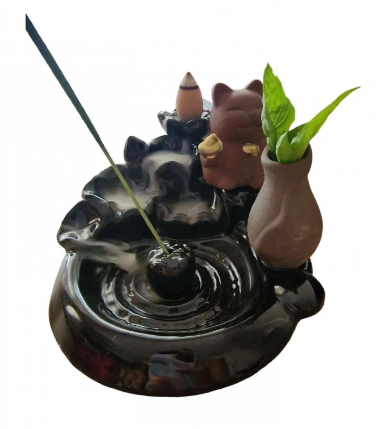 Πορσελάνινη Βάση Αντίστροφης Ροής για Αρωματικά Sticks– Backflow Incense Holder Μαύρο 9x10x10