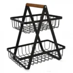 Τριγωνική Μεταλλική Ραφιέρα - Φρουτιέρα Κουζίνας-Πάγκου 31x30x18cm με Ξύλινη Λαβή