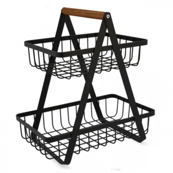 Τριγωνική Μεταλλική Ραφιέρα - Φρουτιέρα Κουζίνας-Πάγκου 31x30x18cm με Ξύλινη Λαβή