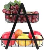 Τριγωνική Μεταλλική Ραφιέρα - Φρουτιέρα Κουζίνας-Πάγκου 31x30x18cm με Ξύλινη Λαβή