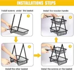 Τριγωνική Μεταλλική Ραφιέρα - Φρουτιέρα Κουζίνας-Πάγκου 31x30x18cm με Ξύλινη Λαβή