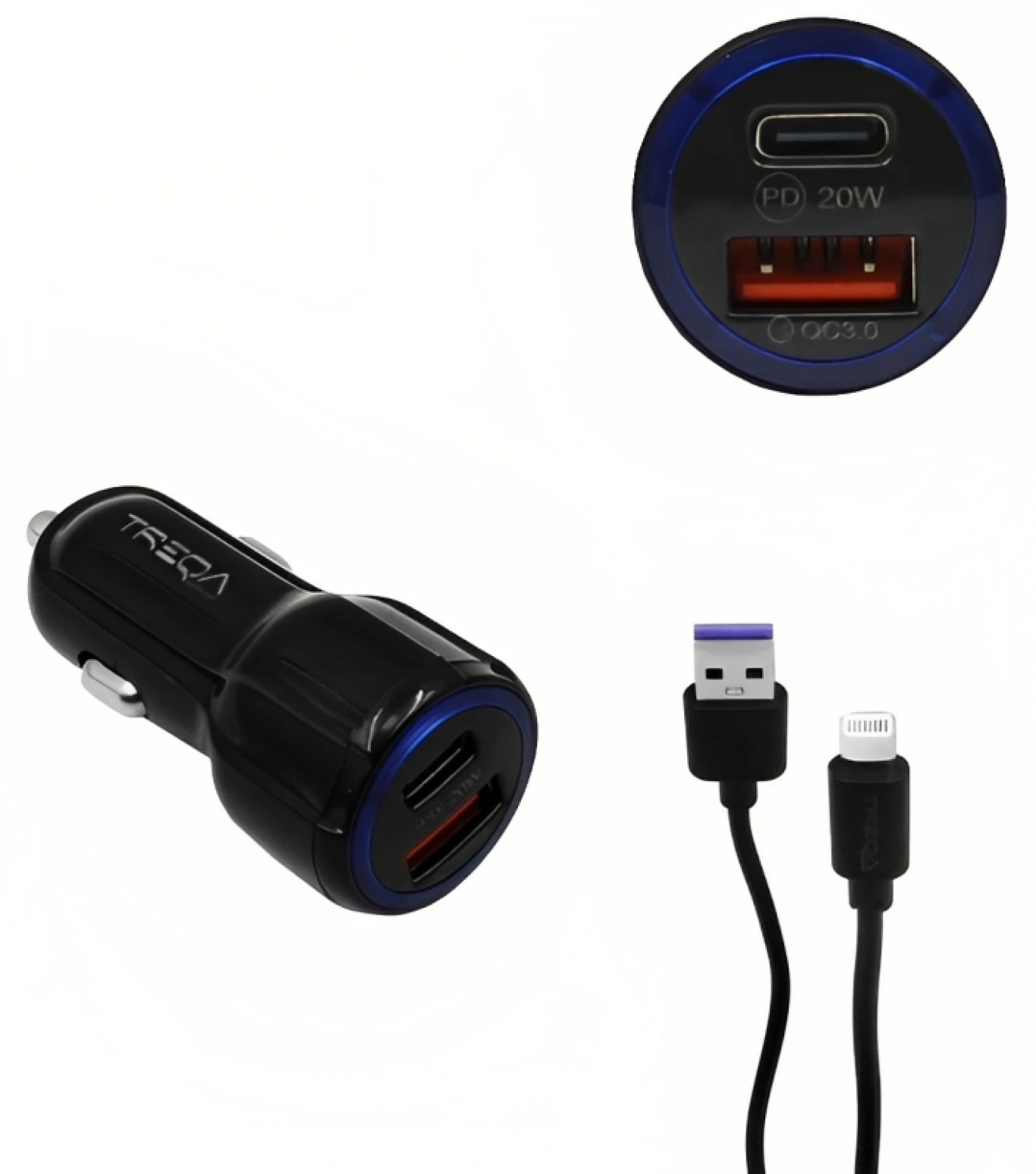 Φορτιστής Αυτοκινήτου Ταχείας Φόρτισης 12V – 24V με Θύρα USB-A 3.1Α και Θύρα USB-C PD 20W και Καλώδιο TypeC - TREQA Φορτιστής Αυτοκινήτου Ταχείας Φόρτισης 12V – 24V με Θύρα USB-A 3.1Α και Θύρα USB-C PD 20W και Καλώδιο TypeC - TREQA