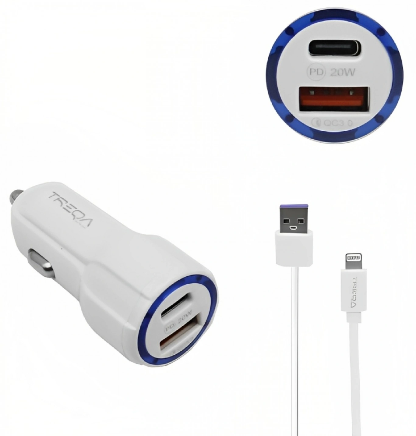 Φορτιστής Αυτοκινήτου Ταχείας Φόρτισης 12V – 24V με Θύρα USB-A 3.1Α και Θύρα USB-C PD 20W και Καλώδιο TypeC - TREQA Φορτιστής Αυτοκινήτου Ταχείας Φόρτισης 12V – 24V με Θύρα USB-A 3.1Α και Θύρα USB-C PD 20W και Καλώδιο TypeC - TREQA