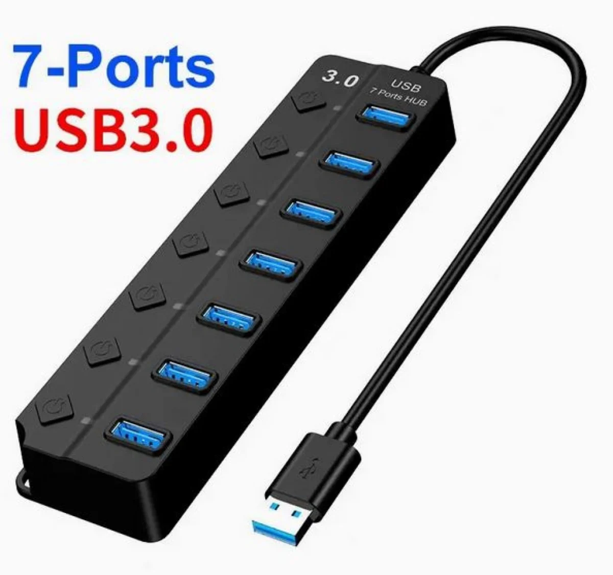 HQ-7-PORT Αντάπτορας-USB HUB Γρήγορης Φόρτισης & Μεταφοράς Δεδομένων έως 5Gbps με 7 Θύρες USB 3.0 LED Φωτισμό Λειτουργίας & Διακόπτες On/ Off