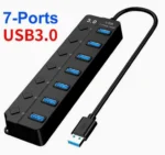 HQ-7-PORT Αντάπτορας-USB HUB Γρήγορης Φόρτισης & Μεταφοράς Δεδομένων έως 5Gbps με 7 Θύρες USB 3.0 LED Φωτισμό Λειτουργίας & Διακόπτες On/ Off