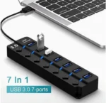 HQ-7-PORT Αντάπτορας-USB HUB Γρήγορης Φόρτισης & Μεταφοράς Δεδομένων έως 5Gbps με 7 Θύρες USB 3.0 LED Φωτισμό Λειτουργίας & Διακόπτες On/ Off