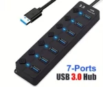 HQ-7-PORT Αντάπτορας-USB HUB Γρήγορης Φόρτισης & Μεταφοράς Δεδομένων έως 5Gbps με 7 Θύρες USB 3.0 LED Φωτισμό Λειτουργίας & Διακόπτες On/ Off