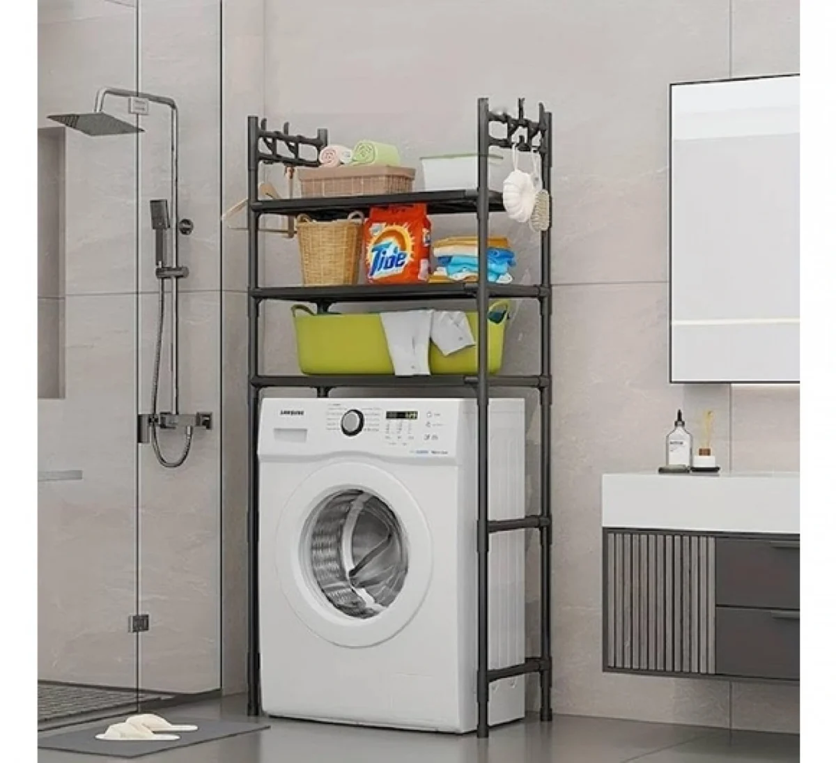 Μεταλλική Ραφιέρα Δαπέδου 155x72x25cm για Τοποθέτηση Πάνω από το Πλυντήριο Ρούχων