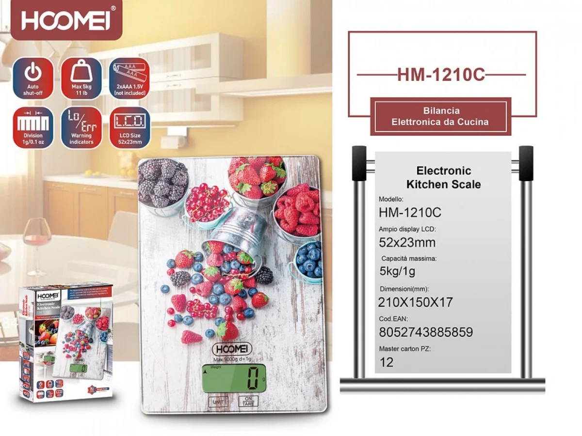 Ψηφιακή Γυάλινη Ζυγαριά Ακριβείας Κουζίνας 1gr-5kg ΗΟΟΜΕΙ HM-1210