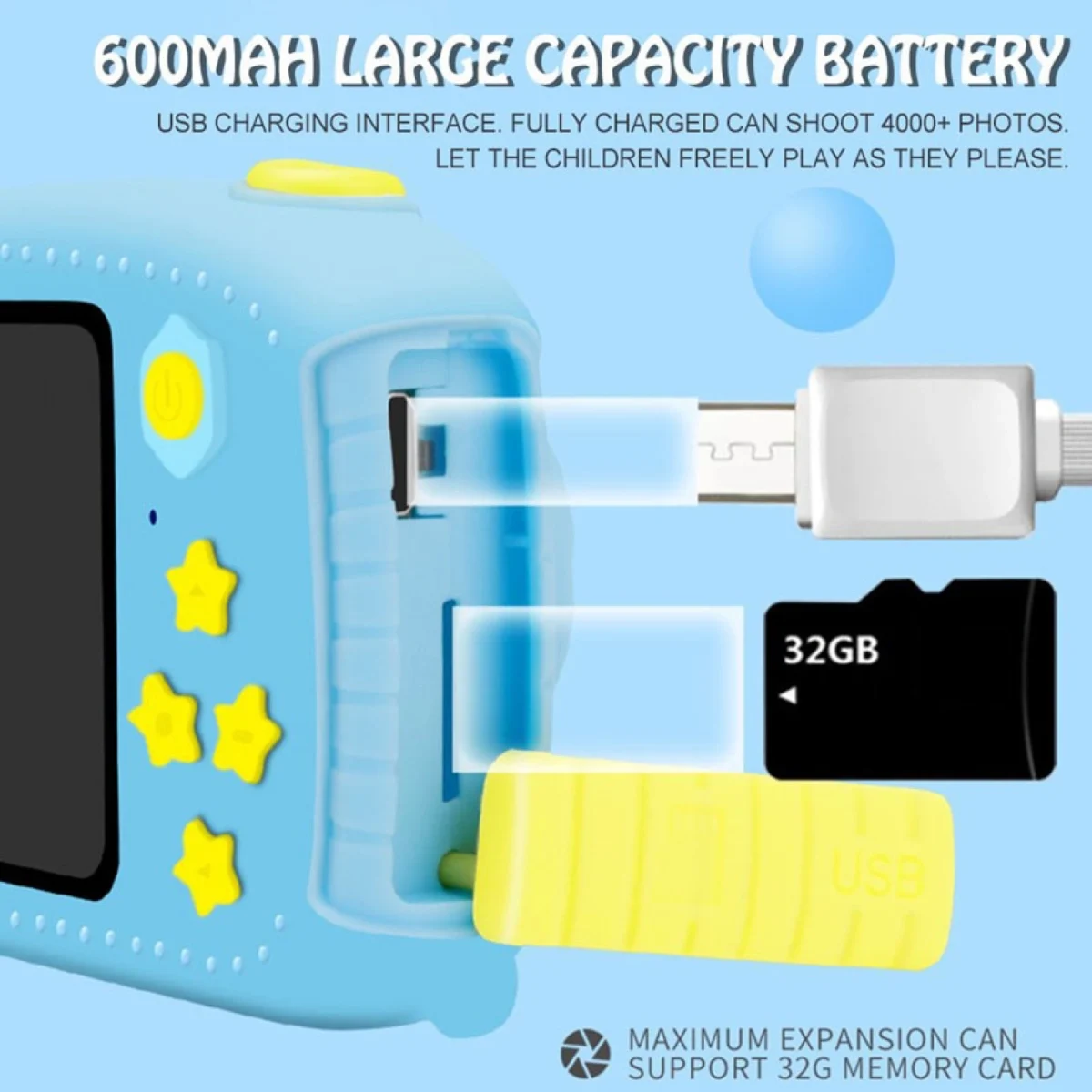 Παιδική Compact Φωτογραφική Μηχανή 10MP με Οθόνη 2" & Ενσωματωμένα Παιχνίδια - Andowl® Kids Camera X500
