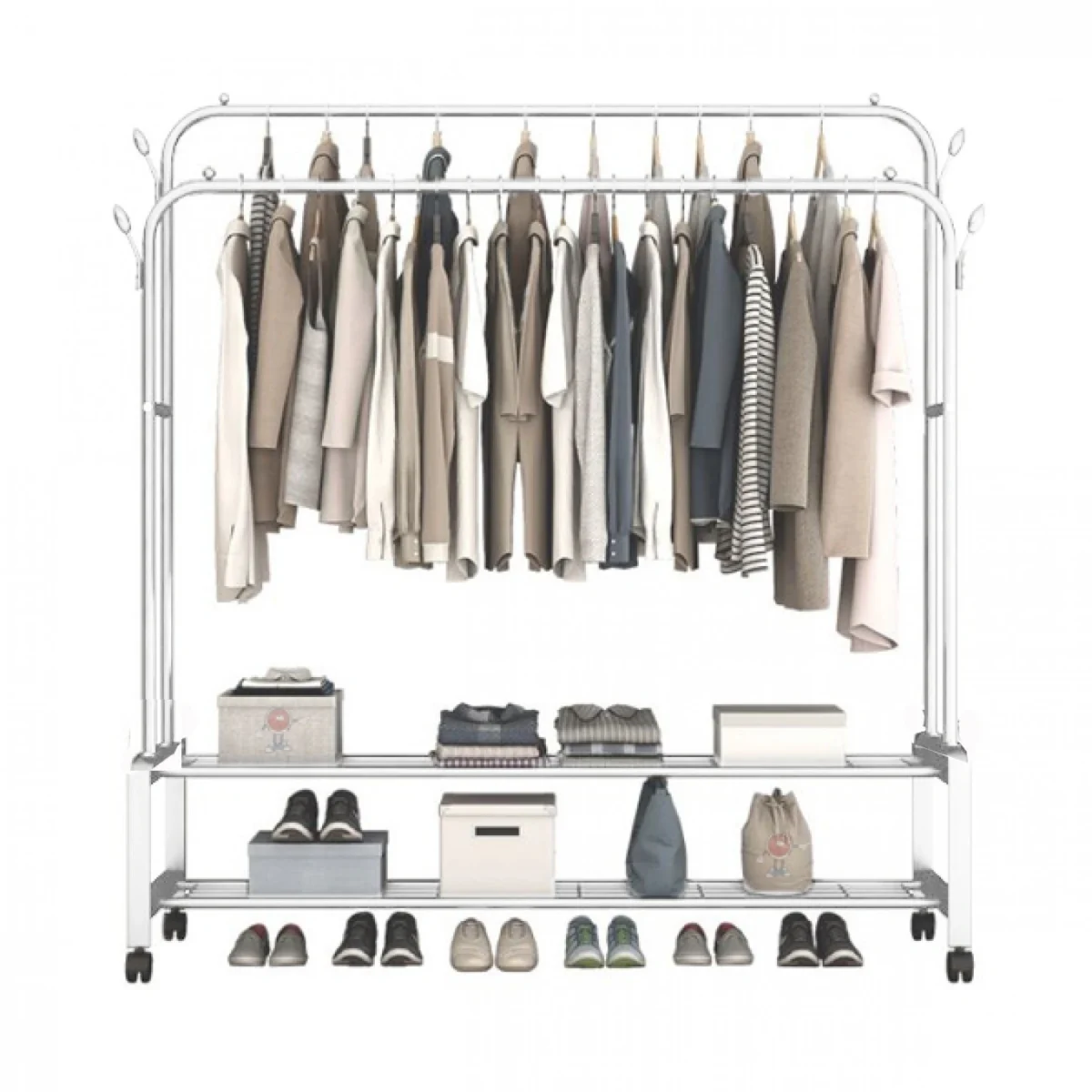 150X110x56cm Τροχήλατη Μεταλική Κρεμάστρα Δαπέδου - Παπουτσοθήκη - Βεστιάριο Τρόλεϊ