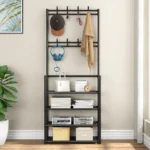 Μεταλλική Ραφιέρα Παπουτσοθήκη 154x29.5x60cm 4 Επιπέδων & Κρεμάστρα Εισόδου, Τουαλέτας Μπάνιου για Παλτά, Μπουφάν & Καπέλα Έπιπλο Εισόδου