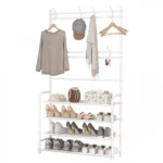 Μεταλλική Ραφιέρα Παπουτσοθήκη 154x29.5x60cm 4 Επιπέδων & Κρεμάστρα Εισόδου, Τουαλέτας Μπάνιου για Παλτά, Μπουφάν & Καπέλα Έπιπλο Εισόδου