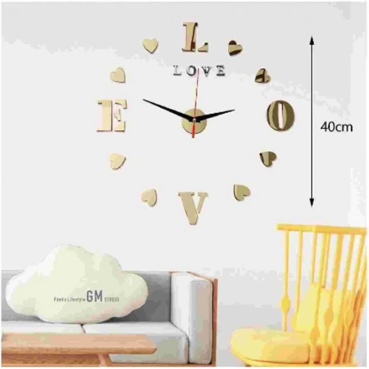 Αυτοκόλλητο Ρολόι Τοίχου Ακρυλικό DIY LOVE και Μηχανισμό Quartz 40x40 cm