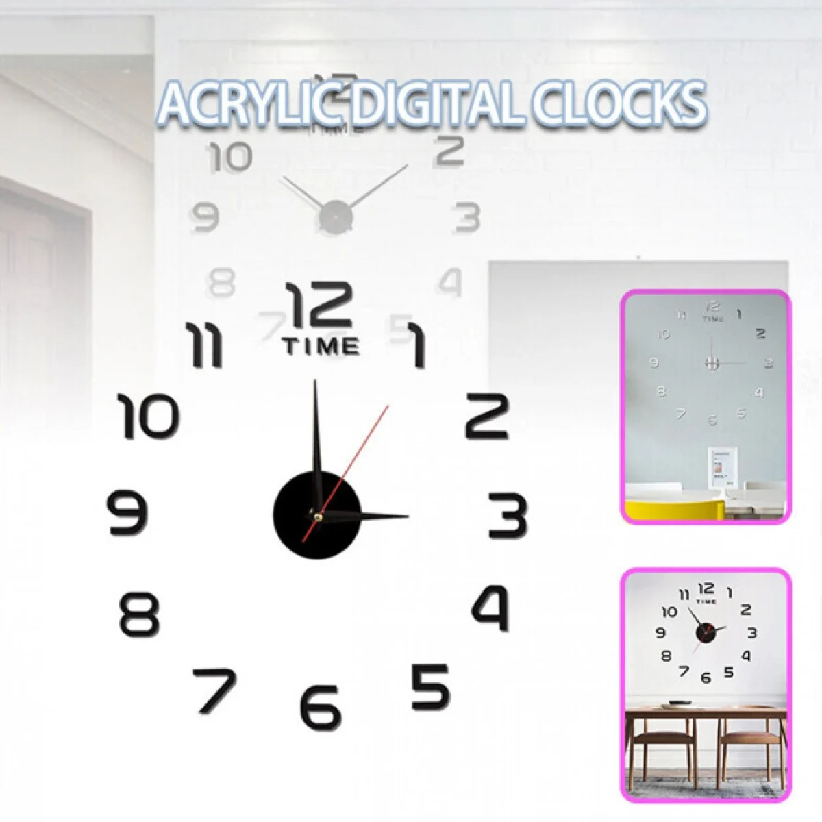 Αυτοκόλλητο Ρολόι Τοίχου Ακρυλικό DIY με Μηχανισμό Quartz 40x40cm