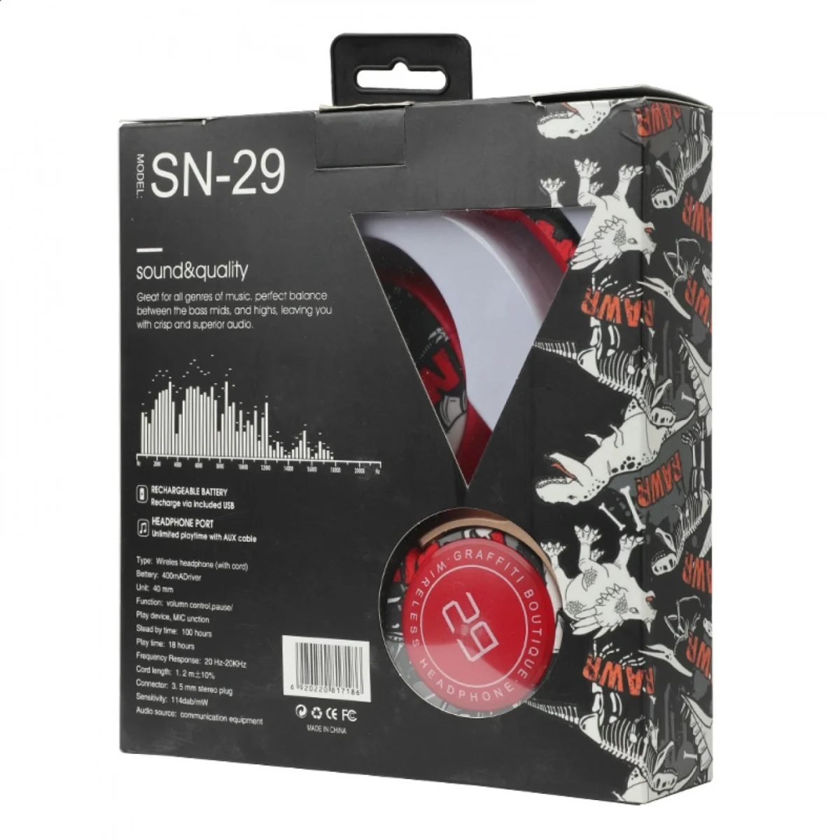 Ασύρματα Αναδιπλούμενα Graffiti Over Ear Ακουστικά SN-29