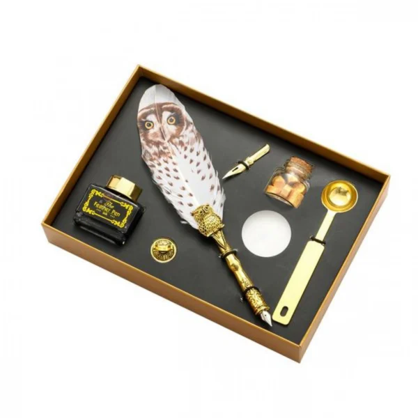 Ρετρό Σετ Πένα Καλλιγραφίας με Φτερό Κουκουβάγιας - Vintage Dipping Feather Pen