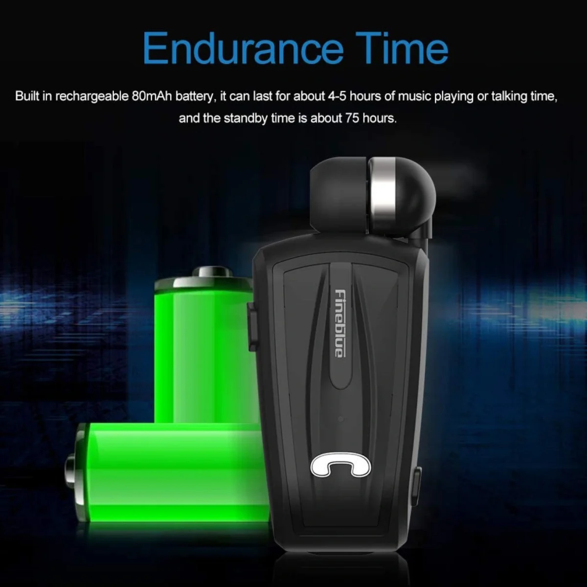 Ασύρματο Handsfree Bluetooth Ανασυρόμενο Ακουστικό Πέτου Fineblue Wireless In-Ear Headset