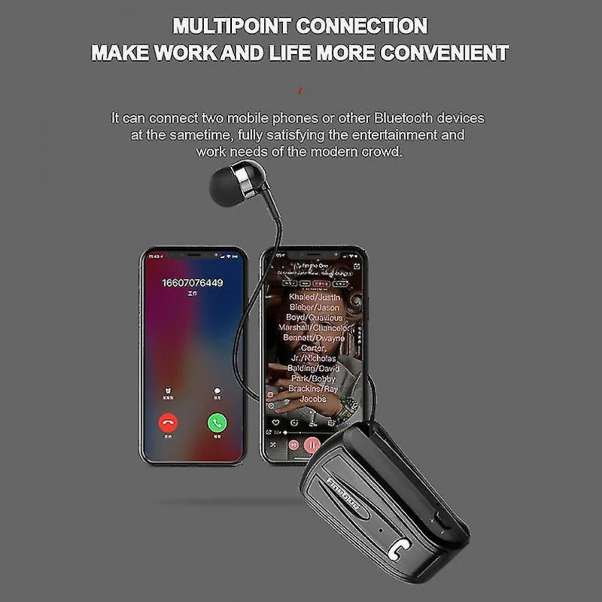 Ασύρματο Handsfree Bluetooth Ανασυρόμενο Ακουστικό Πέτου Fineblue Wireless In-Ear Headset