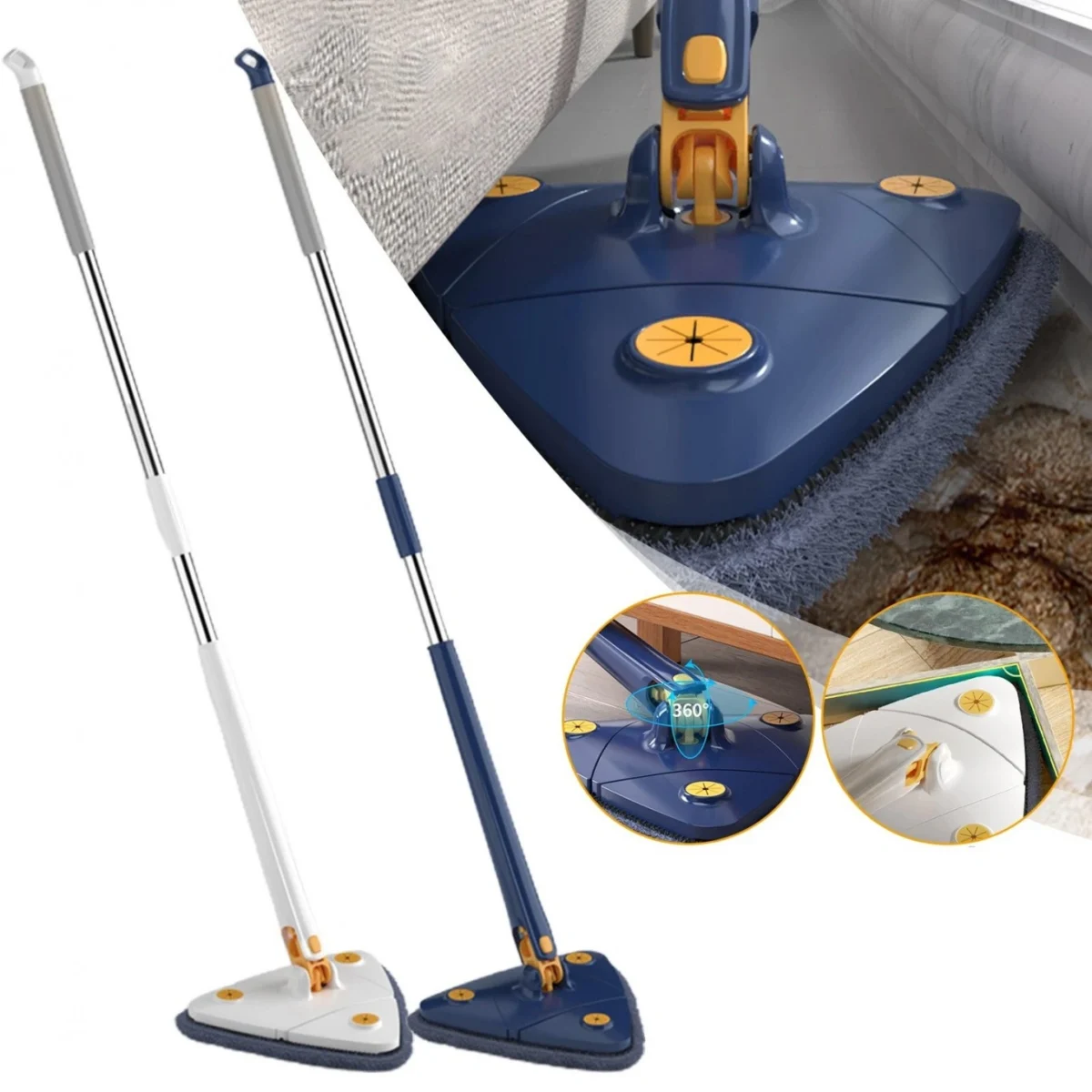 Πτυσσόμενη Τρίγωνη Σφουγγαρίστρα - Σκούπα για Πολλές Επιφάνειες με Περιστρεφόμενη Κεφαλή 360 Μοιρών