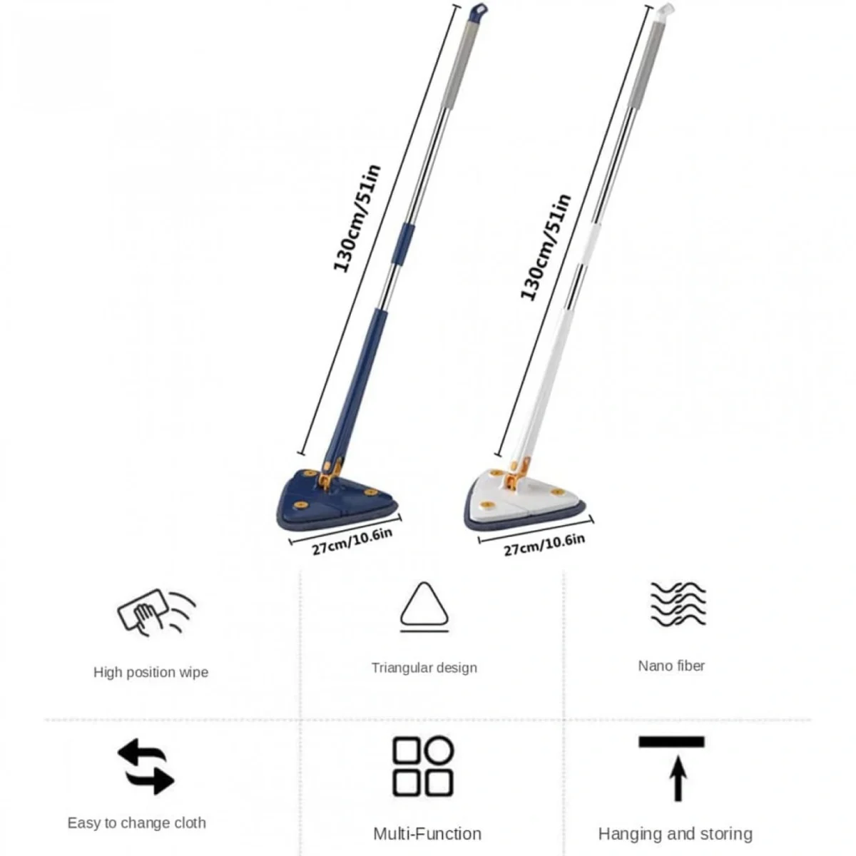 Πτυσσόμενη Τρίγωνη Σφουγγαρίστρα - Σκούπα για Πολλές Επιφάνειες με Περιστρεφόμενη Κεφαλή 360 Μοιρών