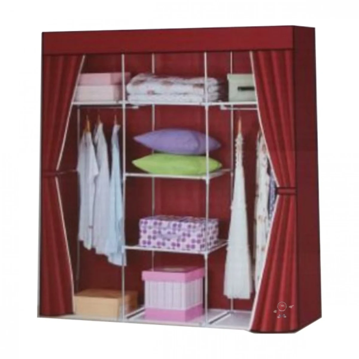 Μεγάλη Τριπλή Υφασμάτινη Φορητή Ντουλάπα με Μεταλλικό Σκελετό για Ρούχα & Λευκά Είδη 150x45x170cm