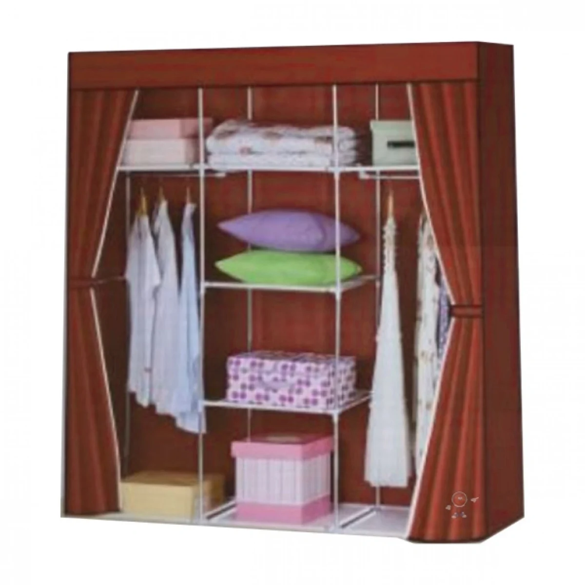 Μεγάλη Τριπλή Υφασμάτινη Φορητή Ντουλάπα με Μεταλλικό Σκελετό για Ρούχα & Λευκά Είδη 150x45x170cm