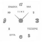 Αυτοκόλλητο Ρολόι Τοίχου Ακρυλικό DIY με Ελληνικές Λέξεις και Μηχανισμό Quartz 90x90 cm