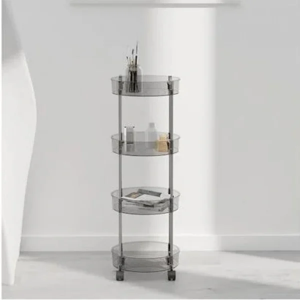 Ακρυλική Τροχήλατη - Ραφιέρα - Καρότσι - Βάση Οργάνωσης 4 Επιπέδων με Ροδάκια, Τρόλεϊ Οργάνωσης - Διακόσμησης 32x32x91εκ