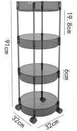 Ακρυλική Τροχήλατη - Ραφιέρα - Καρότσι - Βάση Οργάνωσης 4 Επιπέδων με Ροδάκια, Τρόλεϊ Οργάνωσης - Διακόσμησης 32x32x91εκ