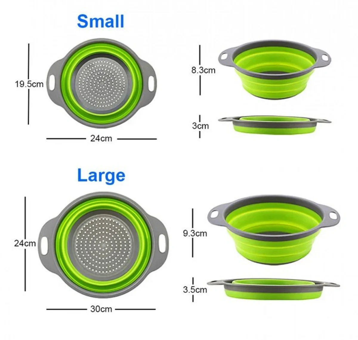Σετ 2 Τεμαχίων Στρογγυλό Πτυσσόμενο Σουρωτήρι Φρούτων και Λαχανικών Σιλικόνης