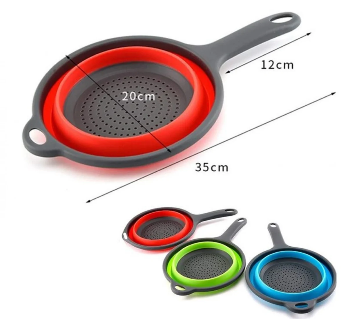 Στρογγυλό Πτυσσόμενο Σουρωτήρι Φρούτων και Λαχανικών Σιλικόνης με Μακριά Λαβή