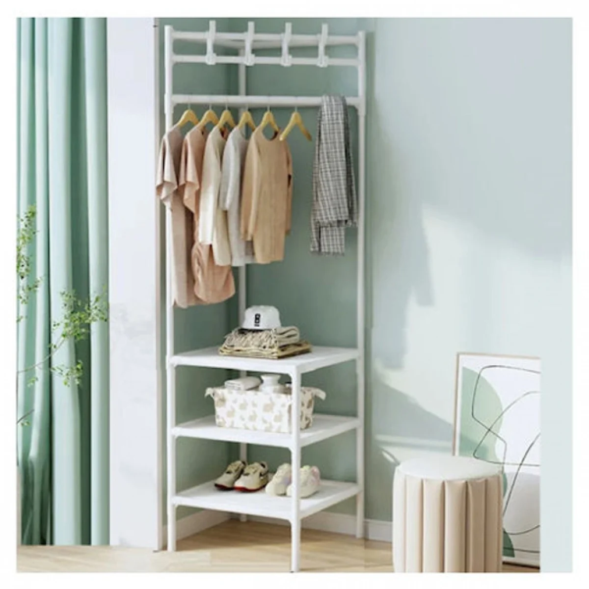 Γωνιακή Παπουτσοθήκη Ραφιέρα / Κρεμάστρα – Έπιπλο Εισόδου – Με 3 Ράφια 185x40x40cm -Corner Coat Rack