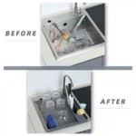 Αναδιπλούμενη Σχάρα Αποστράγγισης Σκευών σε Ρολό, Ανθεκτική στη θερμότητα με Θήκη για Μαχαιροπίρουνα 44x28 cm