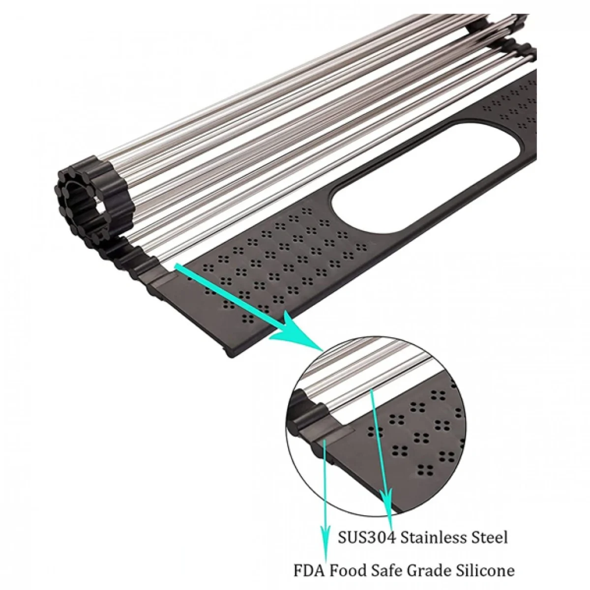 Αναδιπλούμενη Σχάρα Αποστράγγισης Σκευών σε Ρολό, Ανθεκτική στη θερμότητα με Θήκη για Μαχαιροπίρουνα 44x28 cm