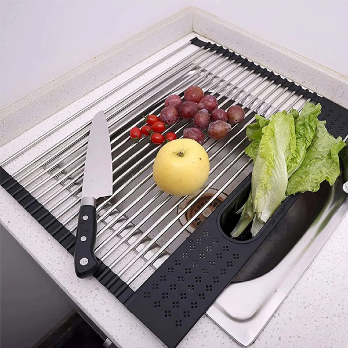 Αναδιπλούμενη Σχάρα Αποστράγγισης Σκευών σε Ρολό, Ανθεκτική στη θερμότητα με Θήκη για Μαχαιροπίρουνα 44x28 cm