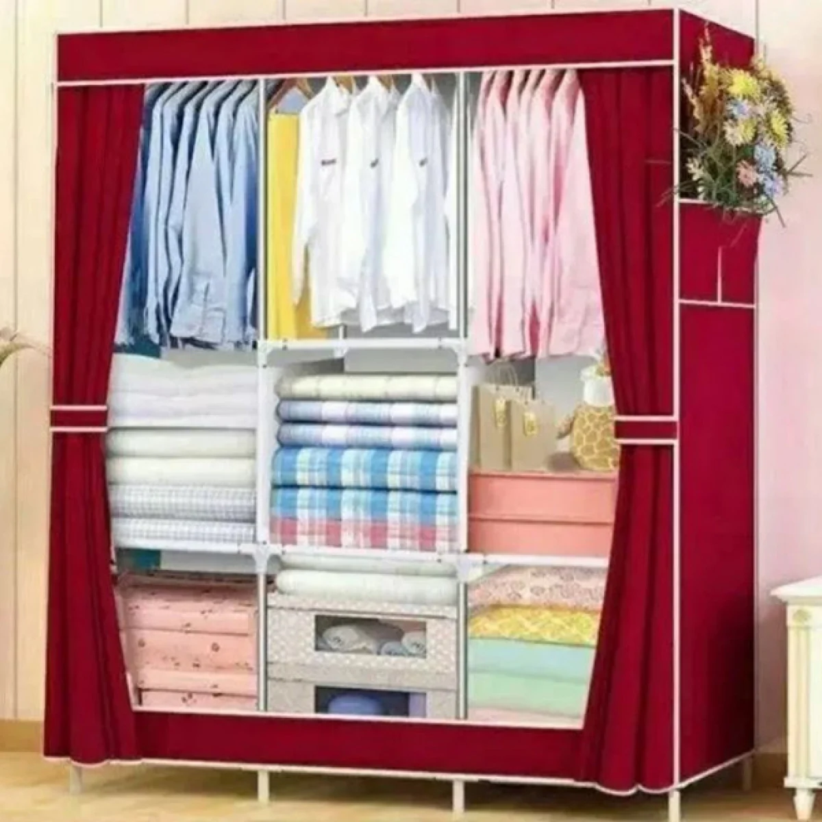 Τριπλή Υφασμάτινη Ντουλάπα 8776 με Μεταλλικό Σκελετό 128x45x170cm