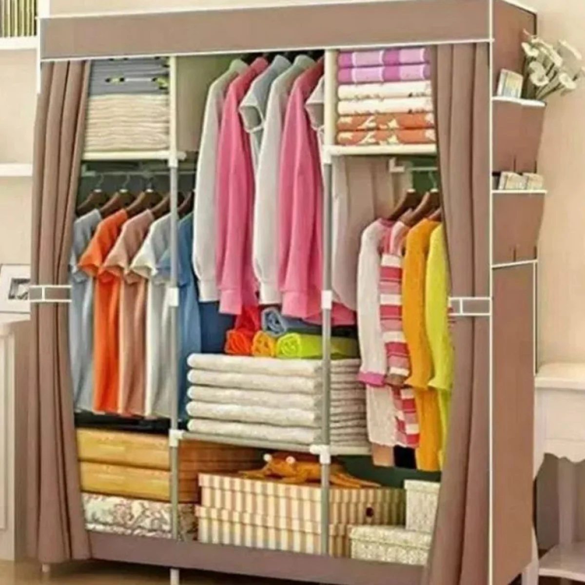 Τριπλή Υφασμάτινη Ντουλάπα 8776 με Μεταλλικό Σκελετό 128x45x170cm